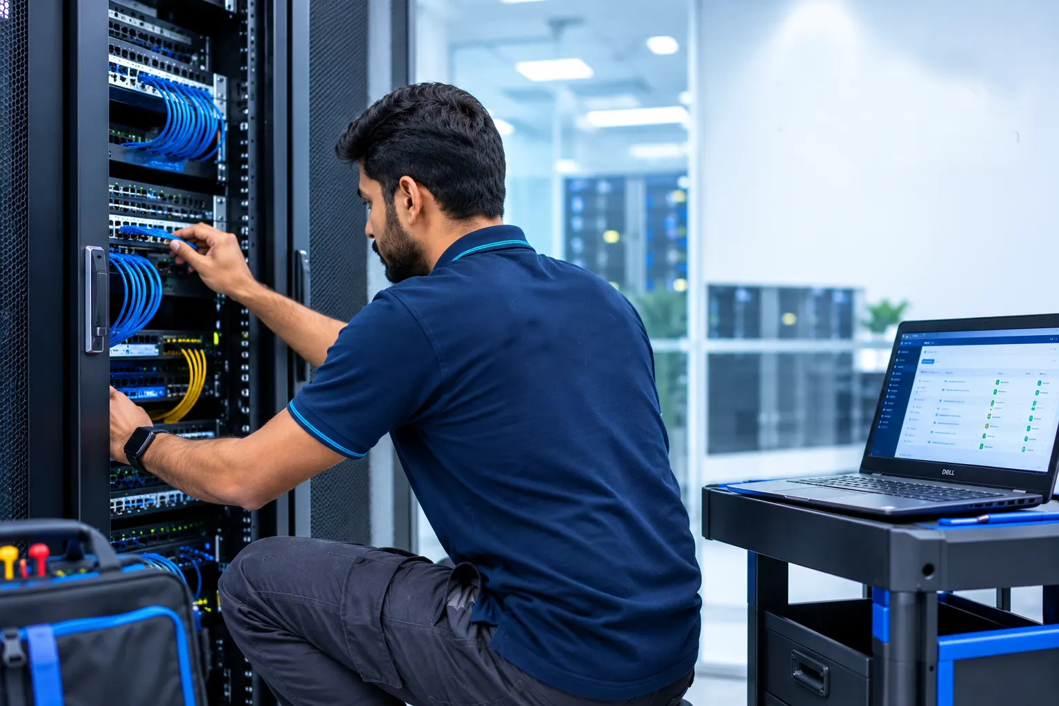 Pinetree engineer performing preventive maintenance under an IT AMC in Dubai